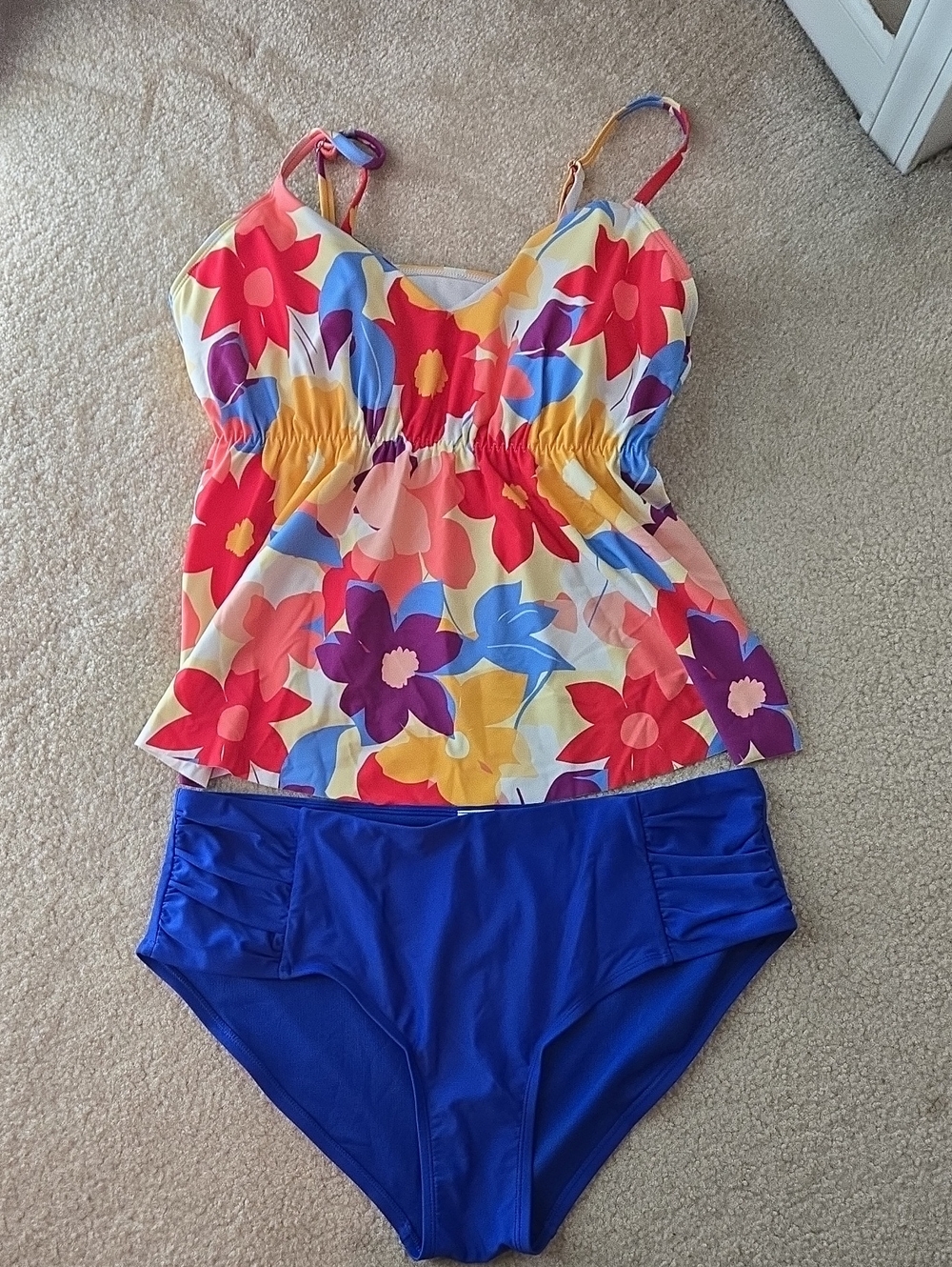 New No Tags Floral Tankini Set with Royal Blue Bottoms